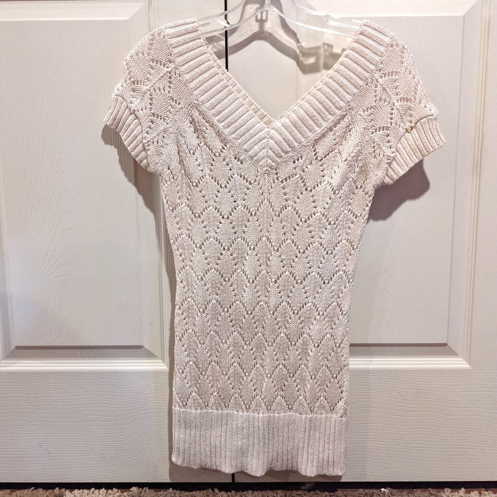 Cache Cream Gold Sparkle Short Sleeve Sweater